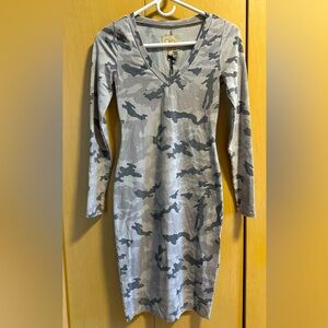Chaser Camo Long Sleeve V-Neck Dress - NWT